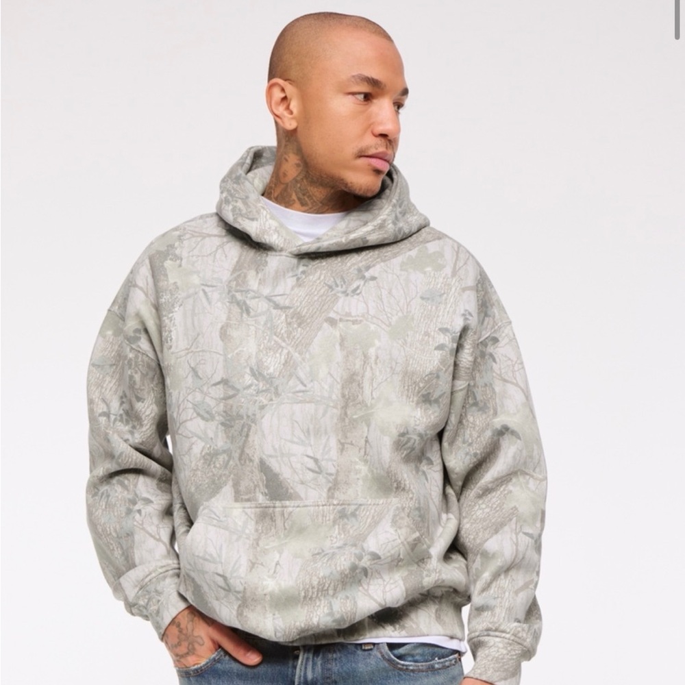 Abercrombie & Fitch essential popover hoodie Gray Camouflage